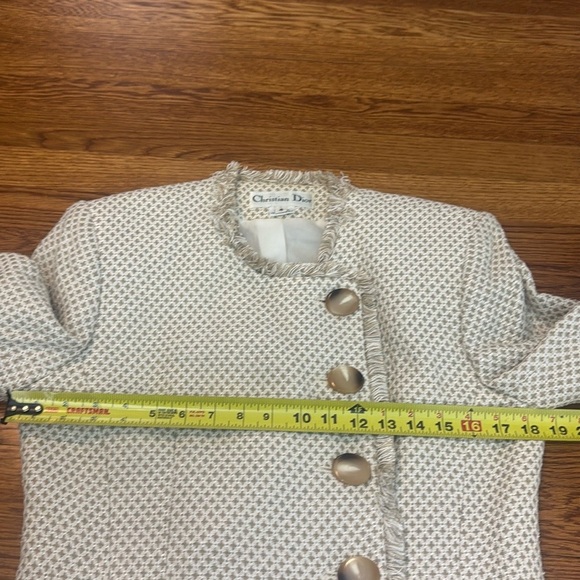 Vintage Christian Dior Cream Tan Fringe Button Up Blazer Jacket Size 4 - Picture 10 of 11